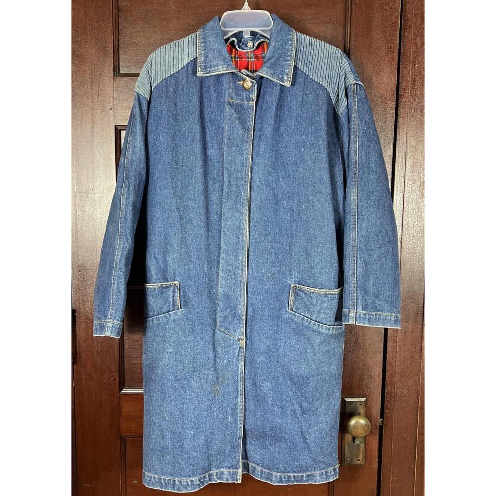 VTG Ritterman SB II Blue Denim Coat Women's S Removable Red Plaid Flannel Liner